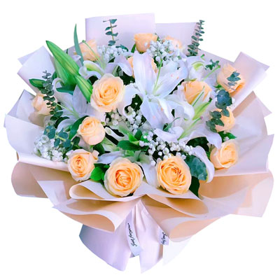 镇江16朵香槟玫瑰2支百合，爱的温暖和幸福