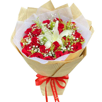 镇江19朵红玫瑰1支百合，永恒之美