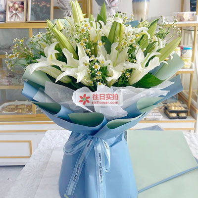 镇江8支白色多头百合洋甘菊，互倾的思念