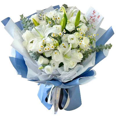 镇江11朵白玫瑰桔梗百合，爱永恒不息