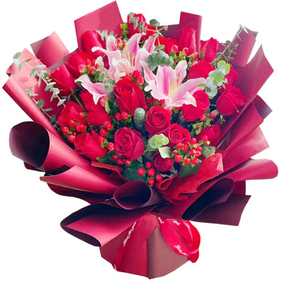 镇江22朵红玫瑰百合，爱的火焰