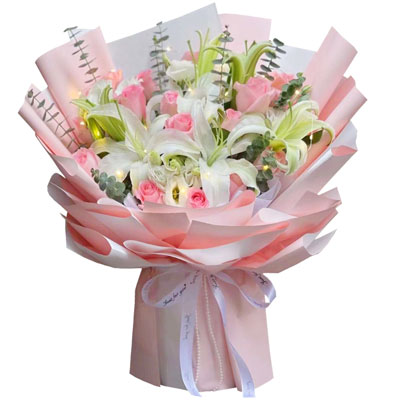 镇江16朵粉玫瑰百合，感情稳定坚固